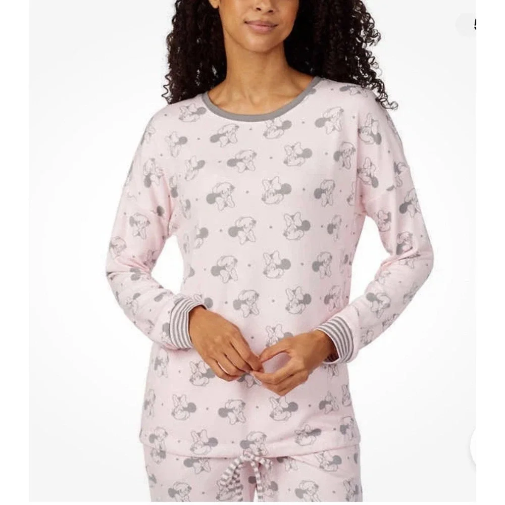 NEW DISNEY Women's Sz XXL Cozy Lounge Set Pajamas Pink Minnie Mouse Top &‎ Pants